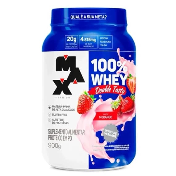 Tasty Whey 100% Protein 900g morango Max titanium